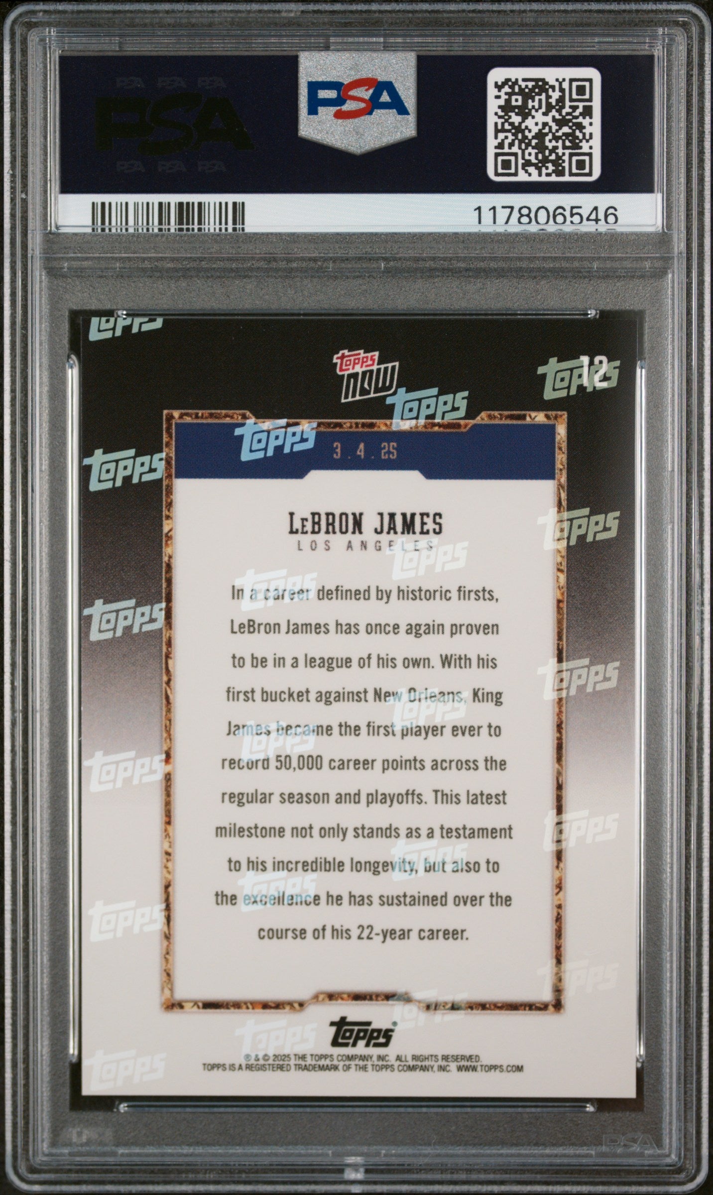 (1)2024 Topps Now #12 Lebron James PSA 10