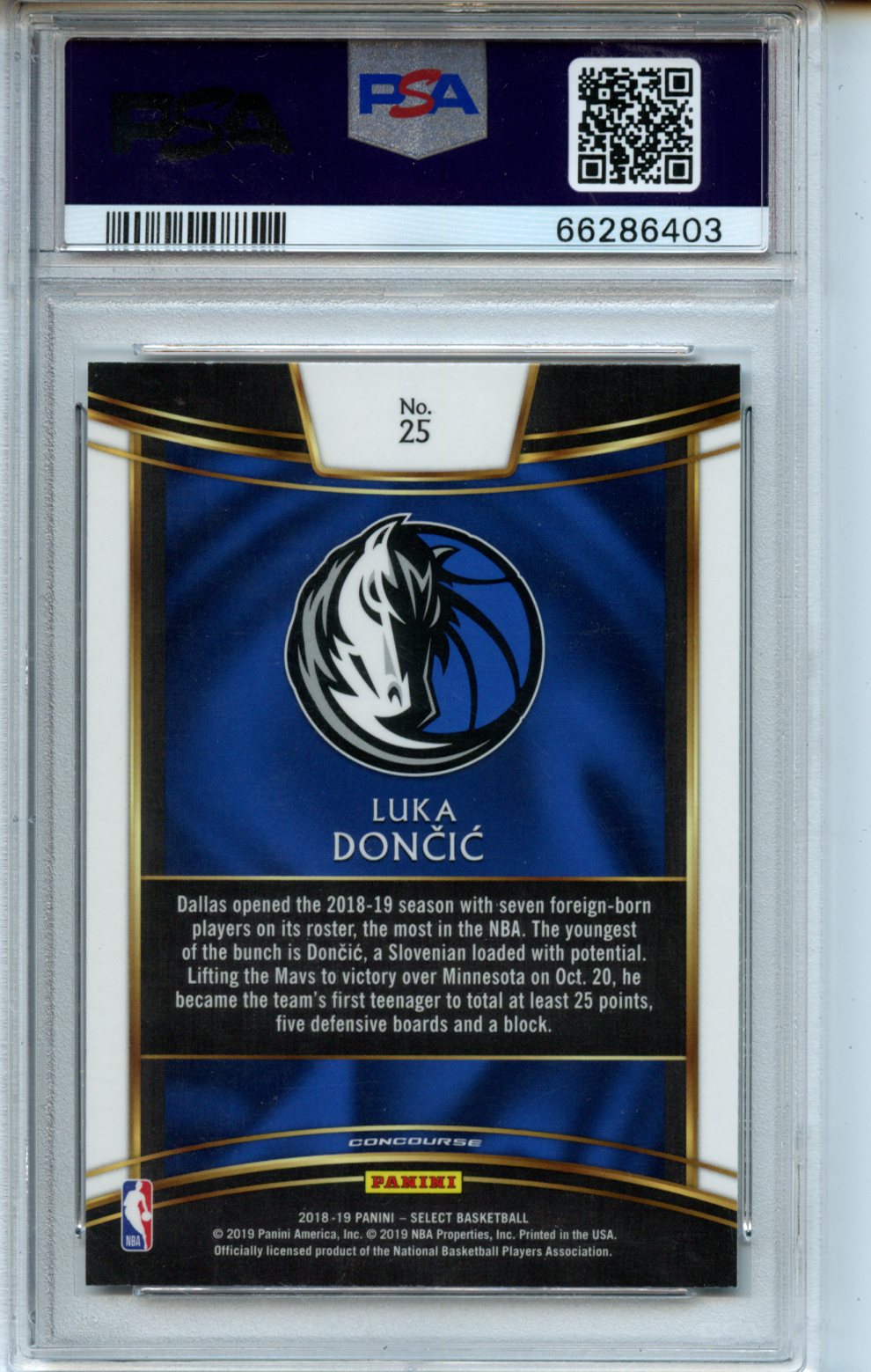 2018 Panini Select #25 Luka Doncic RC PSA 10