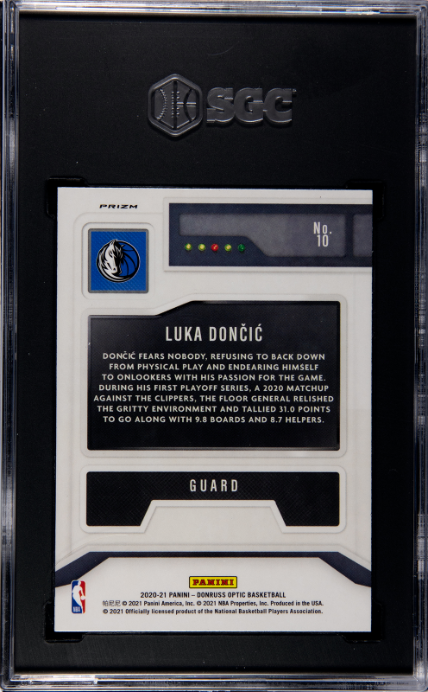 2020-21 Donruss Optic #10 Luka Doncic T-Minus 3, 2, 1 Purple Prizm SGC 9.5
