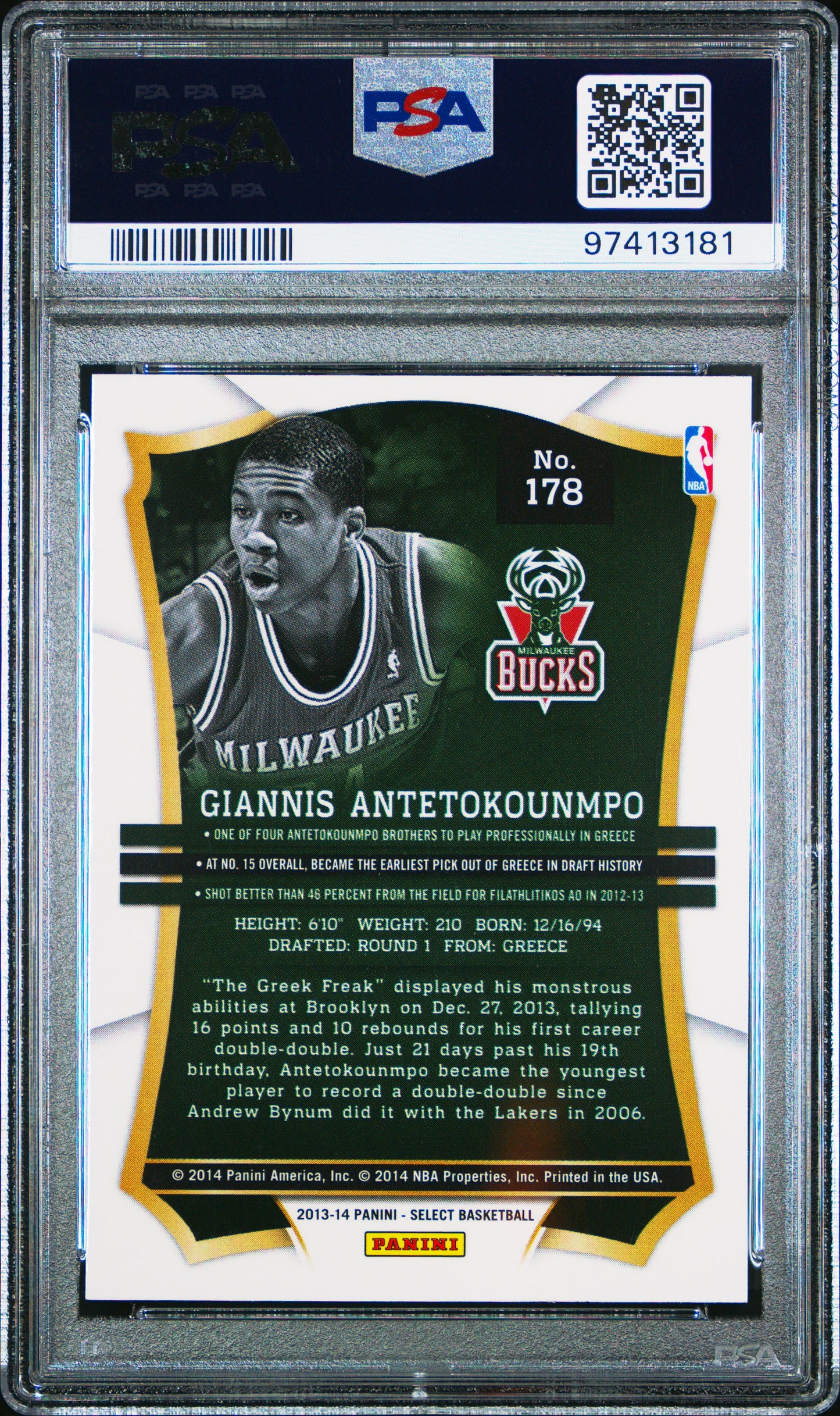 2013 Panini Select #178 G.Antetokounmpo RC PSA 10