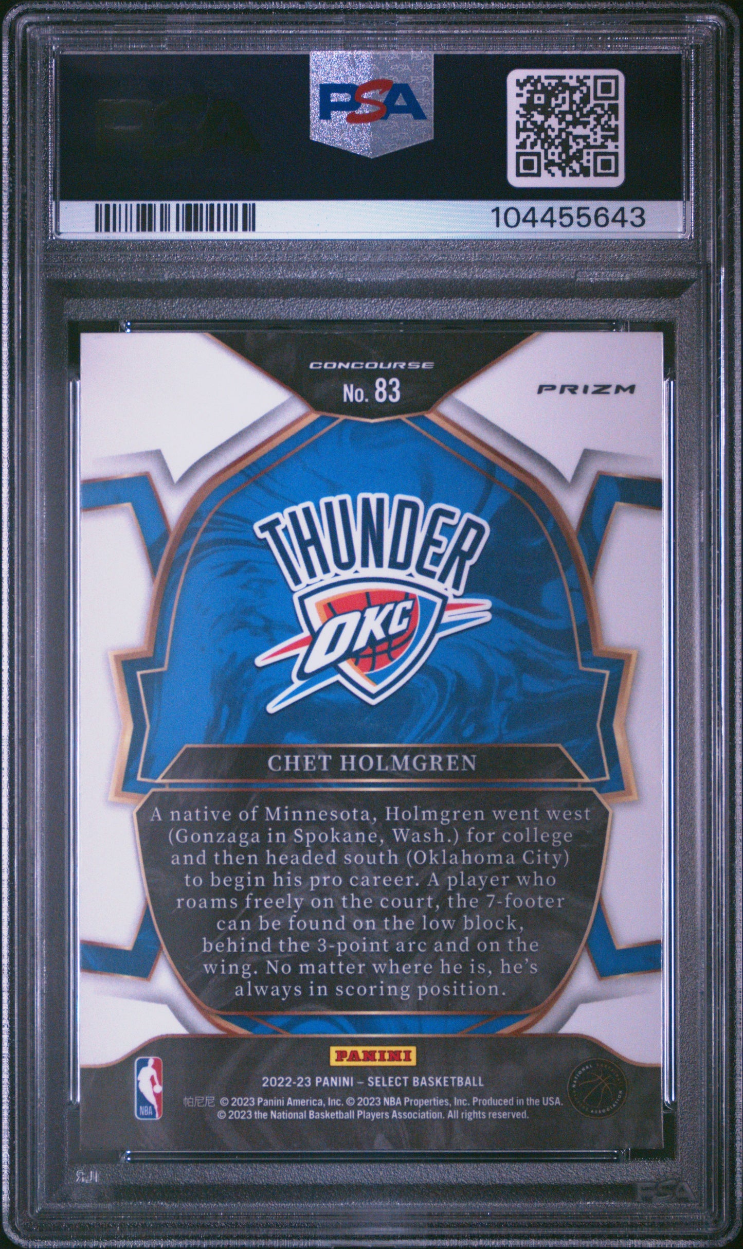 2022 Panini Select #83 Chet Holmgren Blue Prizm RC PSA 10