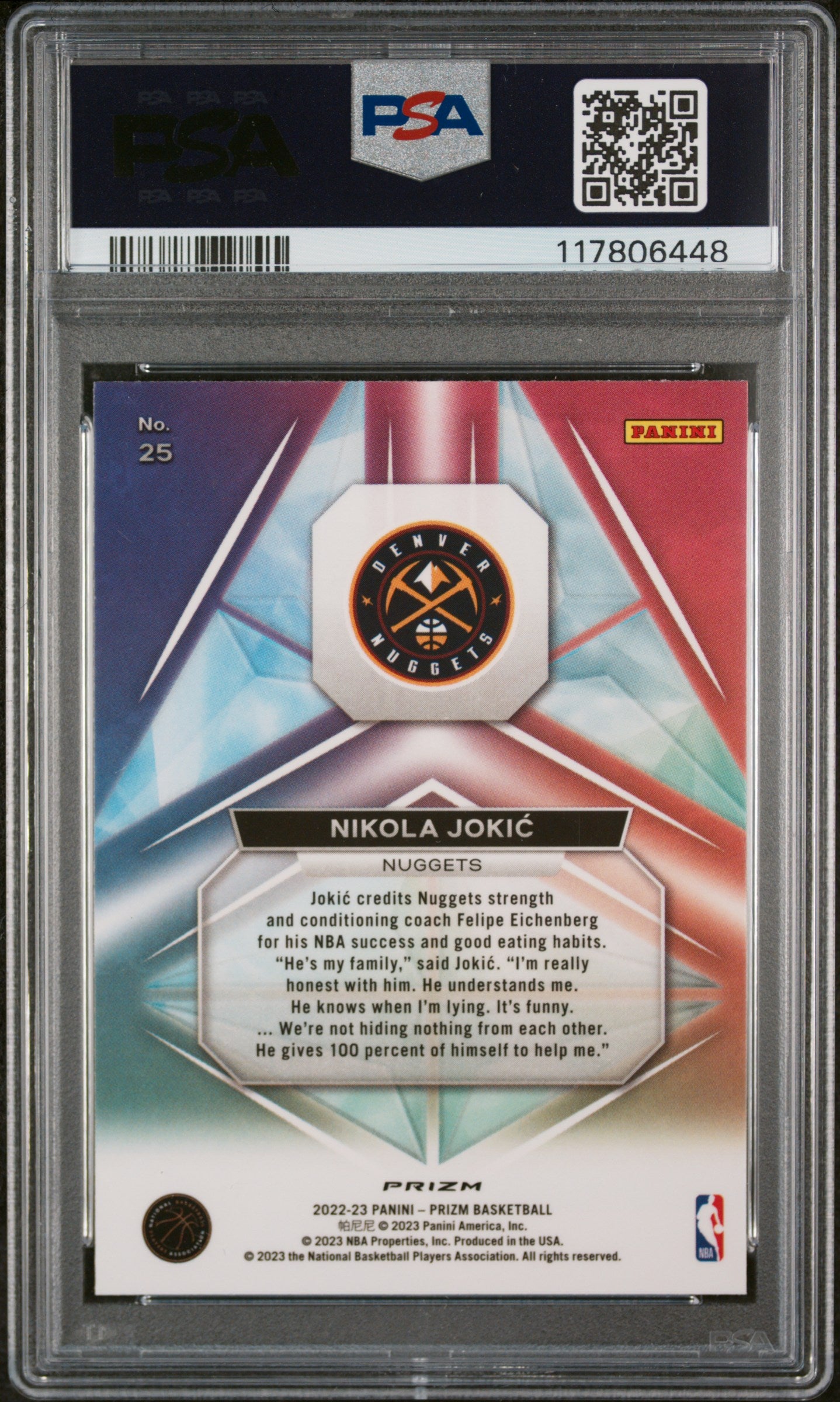 2022 Panini Prizm Prizmatic #25 Nikola Jokic Prizmatic-Silver Prizm PSA 9