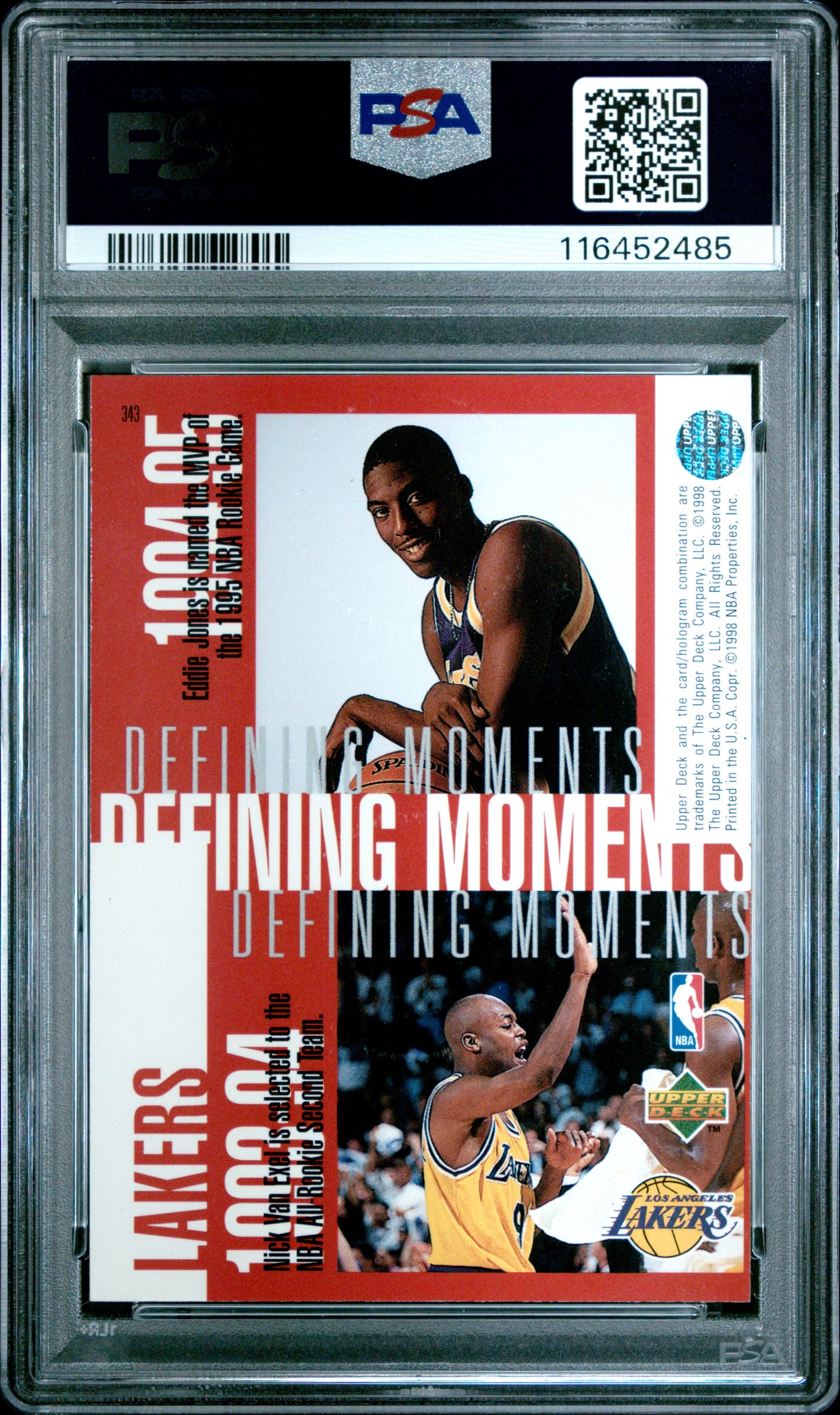 1997 Upper Deck #343 L.A. Lakers O'Neal/Bryant/Jones/Exel PSA 9