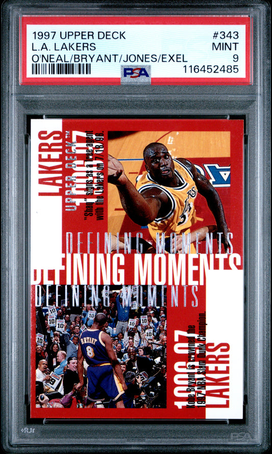 1997 Upper Deck #343 L.A. Lakers O'Neal/Bryant/Jones/Exel PSA 9