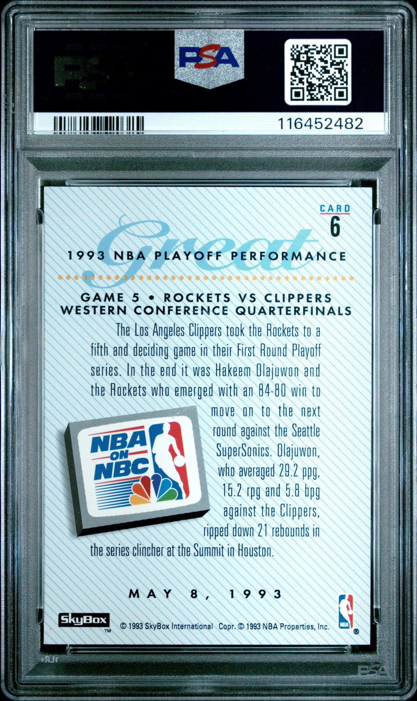 1993 Skybox Premium #6 Hakeem Olajuwon PSA 5