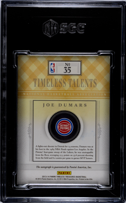 2013-14 Panini Timeless Talents Treasures #35 Joe Dumars 09/25 Signature SGC 8
