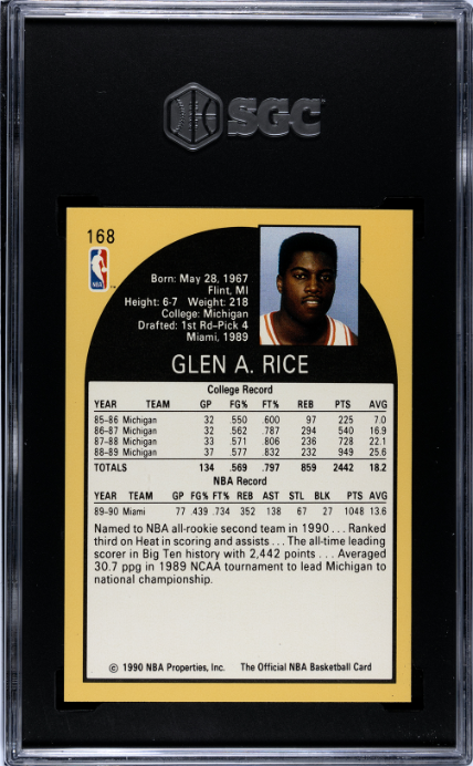 1990-91 Nba Hoops #168 Glen Rice RC SGC 8.5