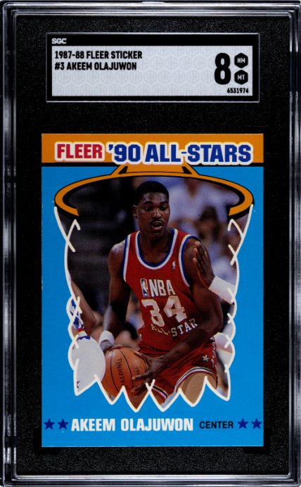 1987-88 Fleer Sticker #3 Akeem Olajuwon SGC 8