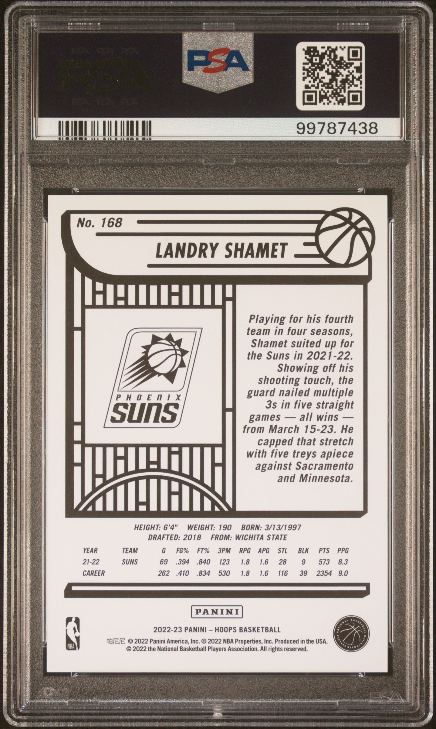 2022 Panini NBA Hoops #168 Landry Shamet 02/10 Artist Proof Gold PSA 9