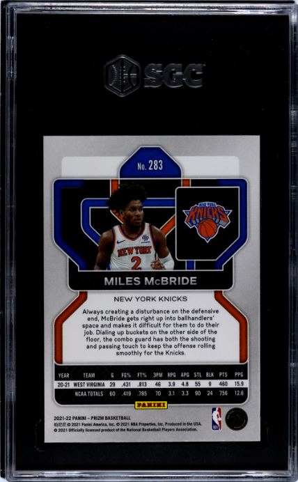 2021-22 Panini Prizm #283 Miles Mcbride RC SGC 9.5