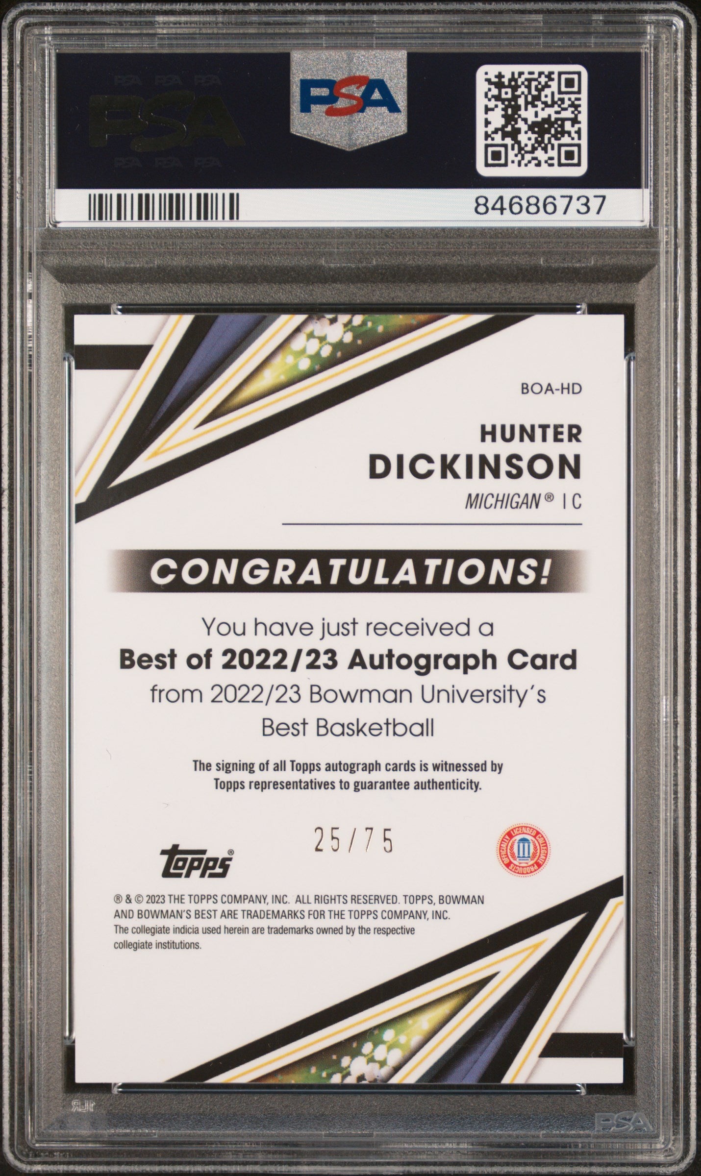 2022 Bowman University Best Of 2022 Autograph #BOAHD Hunter Dickinson AU-Gold Lava Refractor PSA 10-10