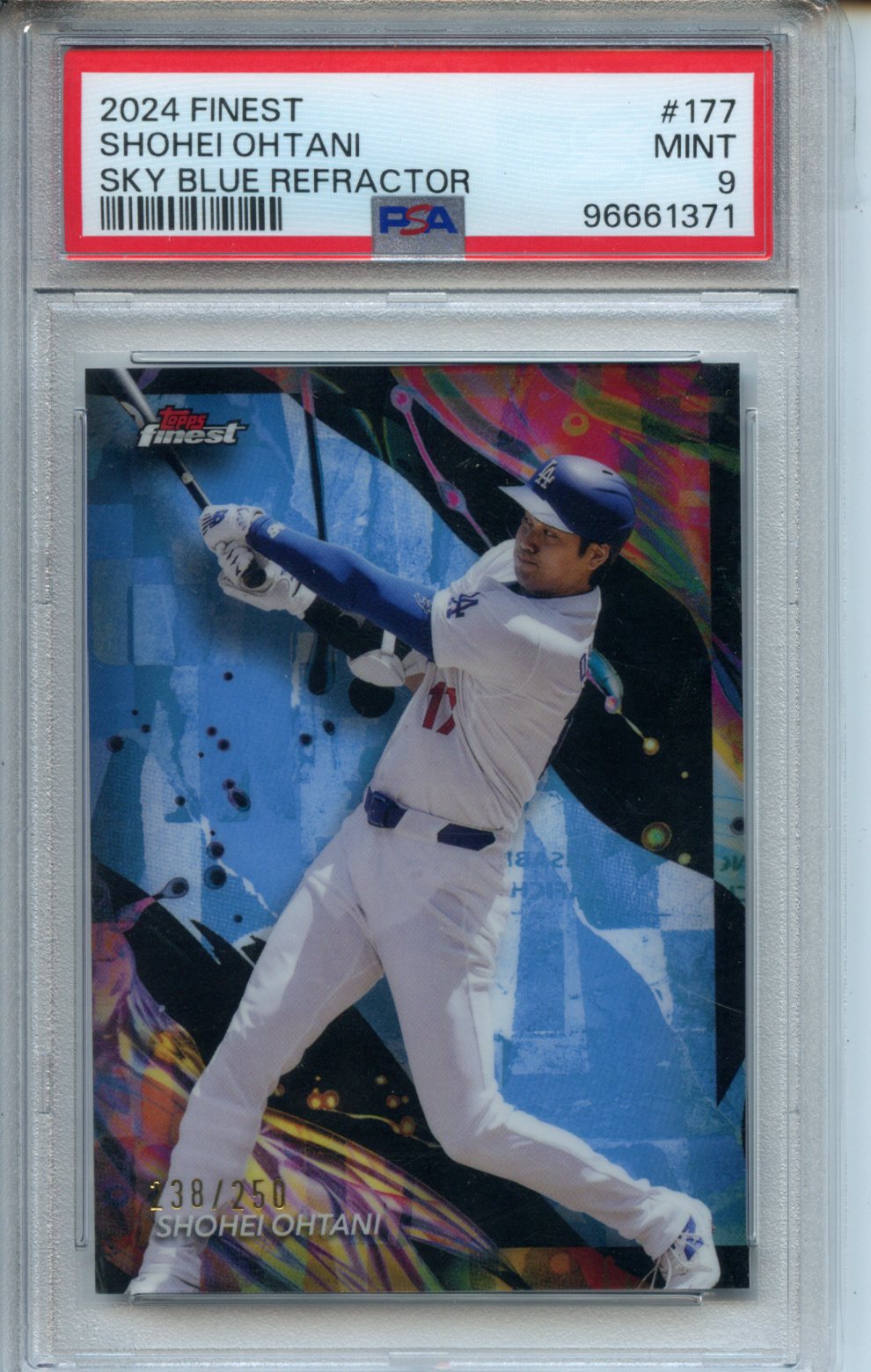 2024 Topps Finest #177 Shohei Ohtani Sky Blue Refractor 238/250 PSA 9